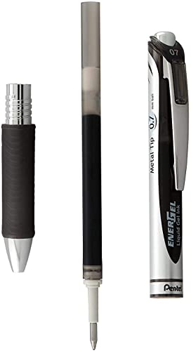 Pentel Energel 0.7 MM RTX Retractable Deluxe Liquid Gel Pen, Bulk Pack Of 10 Black Ink Metal , Medium Line, Metal Tip Premium Pens Great for Office, School & Home for Women & Men BL77BP10A