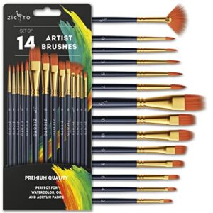 quality artist paint brush set of 14 – painting brushes for kids, adults or professionals and easy to use for watercolor, oil or acrylic painting – perfect for your canvas, paper or fabric styled art