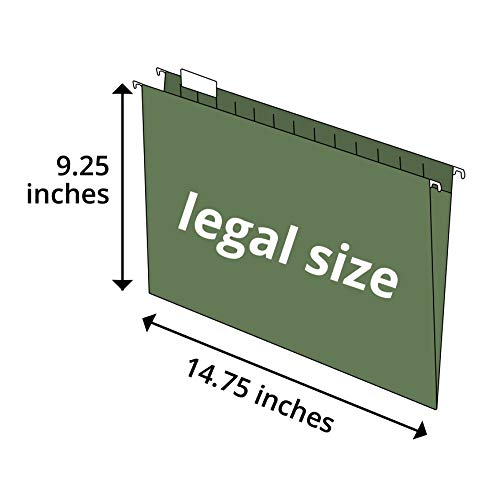 Blue Summit Supplies 50 Legal Size Hanging File Folders, 1/5 Cut Adjustable Tabs, Legal Size, 5 Tab Locations, Designed for Legal and Law Office File Organization, Standard Green, 50 Pack, Legal Size