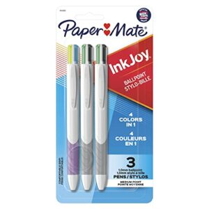 paper mate inkjoy quatro retractable ballpoint pens, medium point, assorted colors, 3 pack