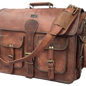 Cuero DHK 18 Inch Vintage Handmade Leather Travel Messenger Office Crossbody Bag Laptop Briefcase Computer College Satchel Bag For Men And Women (assorted colors)
