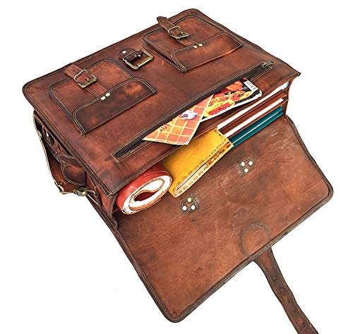 Cuero DHK 18 Inch Vintage Handmade Leather Travel Messenger Office Crossbody Bag Laptop Briefcase Computer College Satchel Bag For Men And Women (assorted colors)