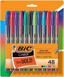 bic cristal xtra bold fashion ballpoint, 48 pack, new assorted colors, medium point 1.6mm great colored pens for note taking, school supplies for adults and kids.