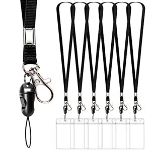 6 pack neck lanyard with id badge holder, office strap lanyards, stainless metal swivel hook for name tag, badge holders, keychains, card, black