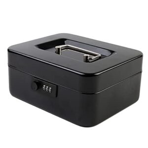 kyodoled medium cash box with combination lock safe metal money box with money tray for security lock box 7.87″x 6.30″x 3.54″ black medium
