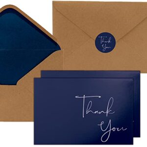 bgtcards 40 navy blue thank you cards with envelopes – classy thank you greeting notes bulk set box large professional looking perfect for wedding, business,graduation,baby shower & much more