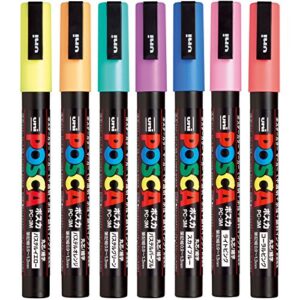 uni posca paint marker pen, fine point, set of 7 natural color (pc-3m 7c),original version