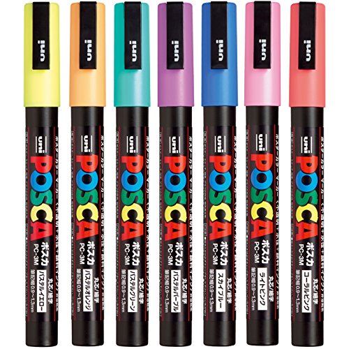 Uni Posca Paint Marker Pen, Fine Point, Set of 7 Natural Color (PC-3M 7C),Original Version