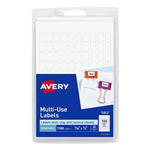 avery removable rectangular labels, 0.31 x 0.5 inches, white, pack of 1100 (5412)