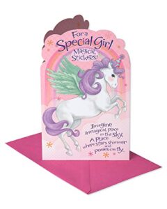 american greetings birthday card for girl (pegasus with stickers)