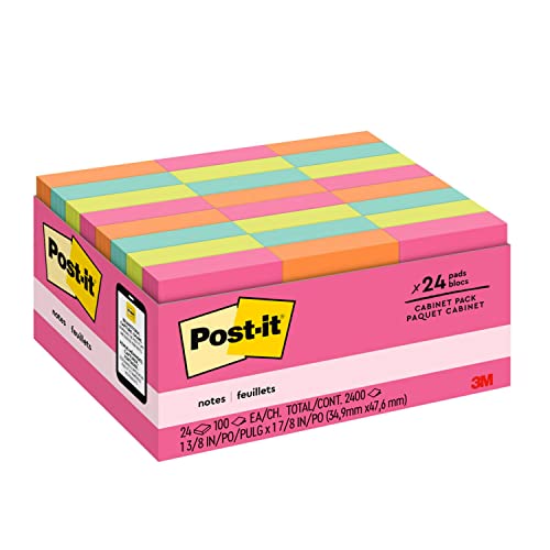 Post-it Mini Notes, 1.5x2 in, 24 Pads, America's #1 Favorite Sticky Notes, Poptimistic Collection, Bright Colors (Magenta, Pink, Blue, Green), Clean Removal, Recyclable (653-24ANVAD)