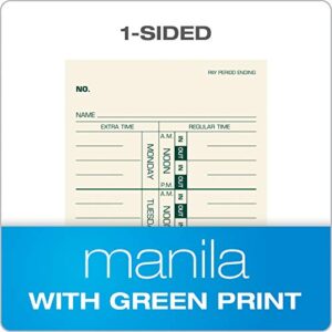 TOPS Time Cards, Weekly, 1-Sided, 3-1/2" x 9", Manila, Green Print, 500-Count (1259)