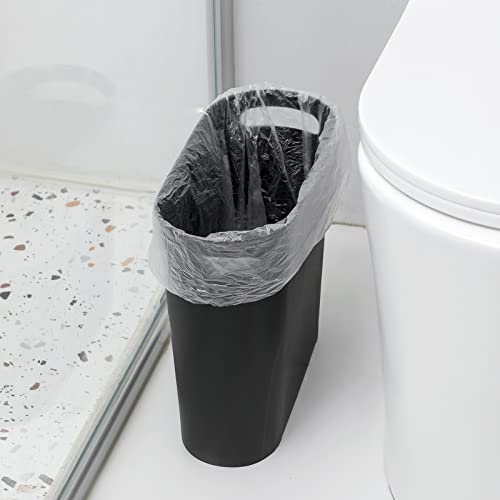 rejomiik Small Trash Can, 3.5 Gallon Slim Garbage Can Plastic Waste Basket with Handles Container Bin for Narrow Spaces Bathroom, Bedroom, Kitchen, Office at Home, Black