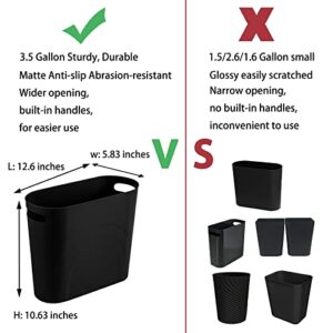 rejomiik Small Trash Can, 3.5 Gallon Slim Garbage Can Plastic Waste Basket with Handles Container Bin for Narrow Spaces Bathroom, Bedroom, Kitchen, Office at Home, Black