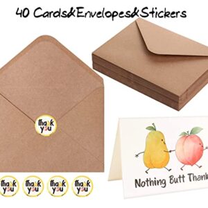 40 Funny Thank You Cards wtih Envelopes & Stickers,Pun Greeting Note Cards 4 x 6 in,Bulk Boxed Set Assortment Blank Notecards Card Great for Employee Teachers Friends Business Coworker Gratitude Appreciation