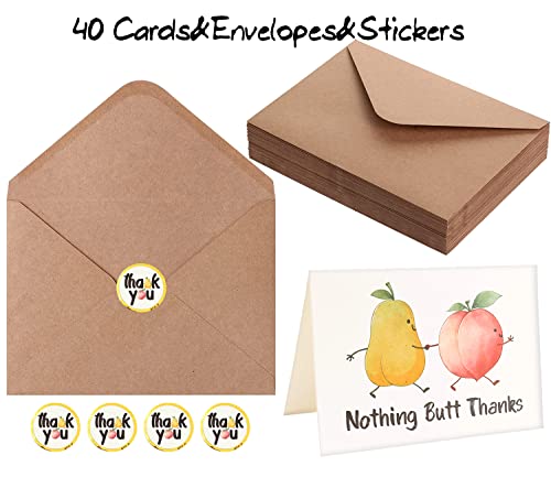 40 Funny Thank You Cards wtih Envelopes & Stickers,Pun Greeting Note Cards 4 x 6 in,Bulk Boxed Set Assortment Blank Notecards Card Great for Employee Teachers Friends Business Coworker Gratitude Appreciation