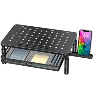 zimilar monitor stand riser with metal mesh drawer, height adjustable monitor riser with phone holder for computer, laptop, printer, notebook, premium metal computer monitor stand with storage