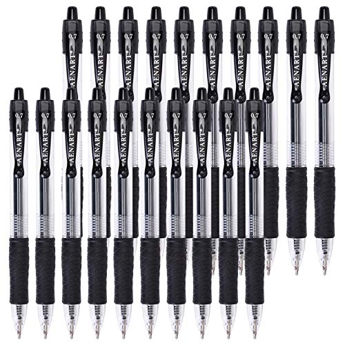 Gel Pens, 20 Pack Black Gel Pen Medium Point, Retractable Gel Ink Rollerball Pens with Premium Ink & Comfort Grip for Smooth Writing (0.7mm)