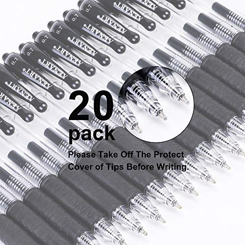 Gel Pens, 20 Pack Black Gel Pen Medium Point, Retractable Gel Ink Rollerball Pens with Premium Ink & Comfort Grip for Smooth Writing (0.7mm)