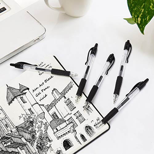 Gel Pens, 20 Pack Black Gel Pen Medium Point, Retractable Gel Ink Rollerball Pens with Premium Ink & Comfort Grip for Smooth Writing (0.7mm)