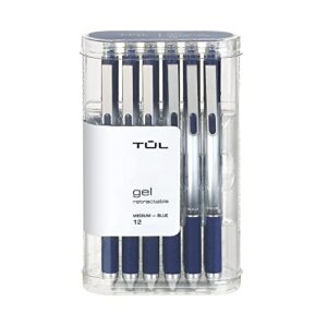 tul gel pens, retractable, medium point, 0.7 mm, gray barrel, blue ink, pack of 12