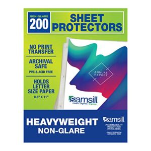 samsill sheet protectors, 8.5×11 inch page protectors for 3 ring binder, heavy duty, non-glare protector, letter size, top loading, acid free, 200 pack