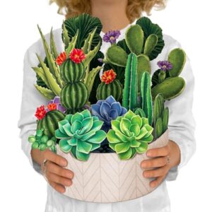 freshcut paper pop up cards, cactus garden, 12 inch life sized forever flower bouquet 3d popup greeting cards with blank note card and envelope