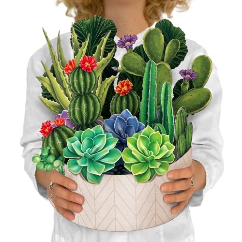 Freshcut Paper Pop Up Cards, Cactus Garden, 12 inch Life Sized Forever Flower Bouquet 3D Popup Greeting Cards with Blank Note Card and Envelope