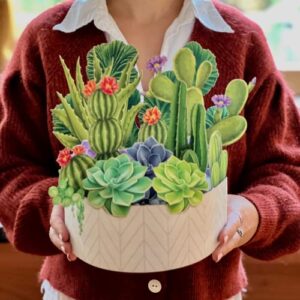 Freshcut Paper Pop Up Cards, Cactus Garden, 12 inch Life Sized Forever Flower Bouquet 3D Popup Greeting Cards with Blank Note Card and Envelope