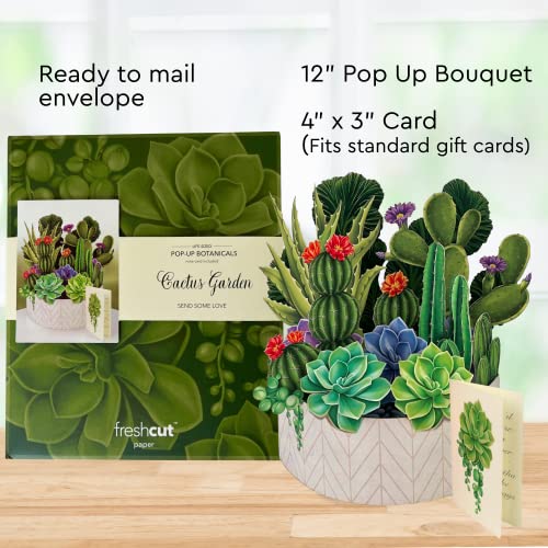 Freshcut Paper Pop Up Cards, Cactus Garden, 12 inch Life Sized Forever Flower Bouquet 3D Popup Greeting Cards with Blank Note Card and Envelope
