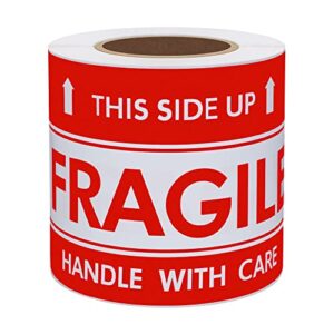 hybsk 3×5 inch handle with care this side up fragile stickers adhesive label 100 per roll (3×5 inch)