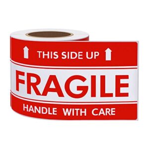 Hybsk 3x5 inch Handle with Care This Side Up Fragile Stickers Adhesive Label 100 Per Roll (3x5 inch)