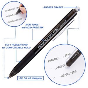 sunacme Erasable Gel Pens, Retractable Erasable Pens Clicker Fine Point Gel Ink Pen, 0.7mm Smooth Ink for Completing Sudoku and Crossword Puzzles (8 Black/4 Blue/4 Red)