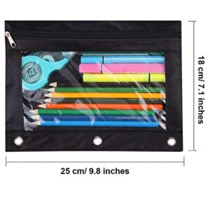 Pencil Pouch 3 Ring, Zipper Pencil Pouches Case Binder Cosmetic Bag Black 2 Pack