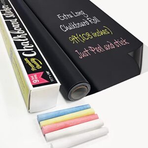 Extra Large Chalkboard Contact Paper 9 Feet roll (108 inches) + (5) Color Chalk Included - by Simple Shapes