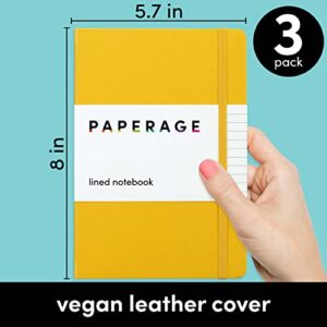 PAPERAGE Lined Journal Notebooks, 3 Pack, (Yellow, Blush & Turquoise), 160 Pages, Medium 5.7 inches x 8 inches - 100 GSM Thick Paper, Hardcover