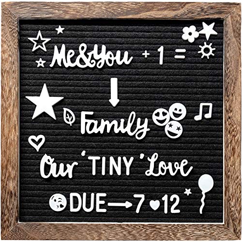 Felt Letter Board Letters Numbers Set 10x10 Inch, First Day School Board, Black Message Board Word Classroom Decor, Announcement Board Letters, Wood Frame Stand, New Pregnancy Baby Farmhouse Gifts