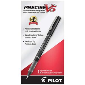 pilot precise v5 stick liquid ink rolling ball stick pens, extra fine point (0.5mm) black ink, 12-pack (35334)