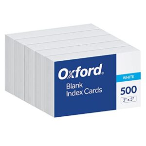 oxford index cards, 500 pack, 3×5 index cards, blank on both sides, white, 5 packs of 100 shrink wrapped cards (40175)