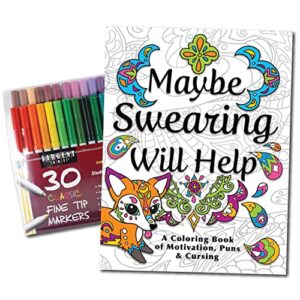 maybe swearing will help adult coloring book set – coloring books for adults relaxation with 30 markers in a case – motivational swear word anxiety relief – color cuss & laugh your way to less stress