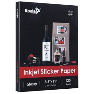 koala printable glossy sticker label paper 120 sheets 8.5×11 inches full sheet for inkjet printer