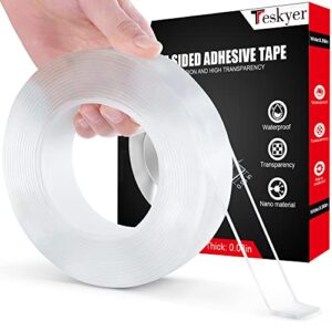 teskyer double sided tape heavy duty, strong adhesive mounting tape, multipurpose removable and reusable wall tape photo frame hanging poster tape carpet tape (16.4ft x 0.59in)