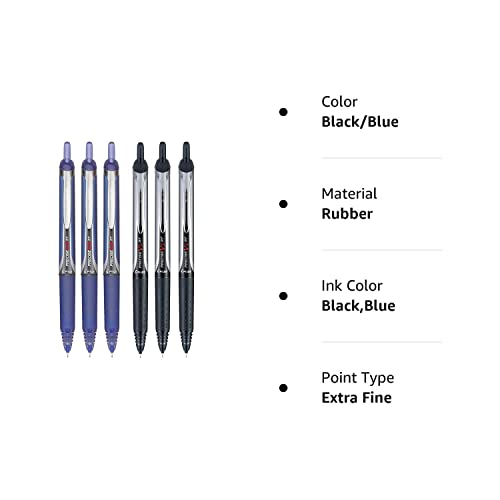 Pilot Precise V5 RT Retractable Rolling Ball Pens, Extra Fine Point, 3 Black & 3 Blue, (6 Pens)