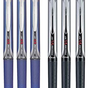 Pilot Precise V5 RT Retractable Rolling Ball Pens, Extra Fine Point, 3 Black & 3 Blue, (6 Pens)