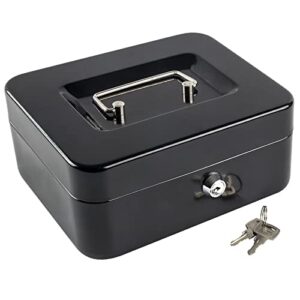 kyodoled medium cash box with money tray,small safe lock box with key,cash drawer,7.87″x 6.30″x 3.54″ black medium