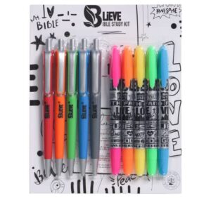 blieve- bible highlighters and pens no bleed through, bible verse dry highlighter and pens fine tip, bible journaling supplies and bible study kit (10 pack)