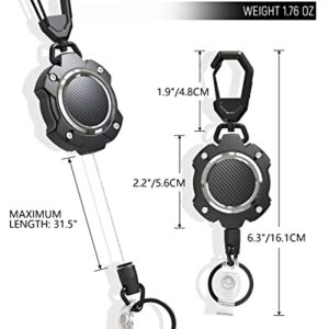 LIUGX 2 Pack Retractable Keychain, Heavy Duty Carabiner Key Chains, 10,000+ Rebound, Impact Resistance ID Badge Reels with 31.5” Wire Rope and Key Ring, Up to 8oz, Aluminum Ring, Carbon Fiber-Texture