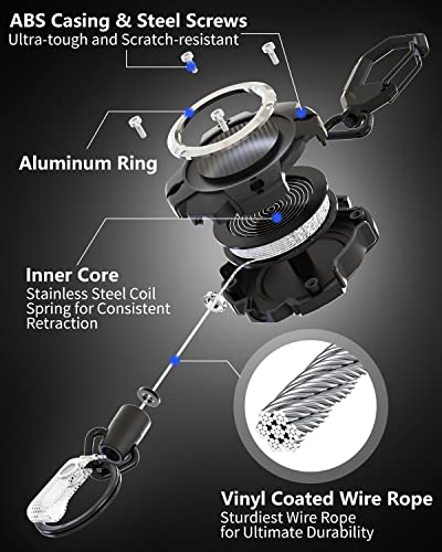 LIUGX 2 Pack Retractable Keychain, Heavy Duty Carabiner Key Chains, 10,000+ Rebound, Impact Resistance ID Badge Reels with 31.5” Wire Rope and Key Ring, Up to 8oz, Aluminum Ring, Carbon Fiber-Texture