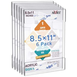 NIUBEE 8.5x11 Clear Acrylic Plexi Sign Holders with Double Sided Adhesive Tape, Wall Sign Memo Document Menu Holder for Office, Home, Store, Restaurant-No Drilling (6 Pack)