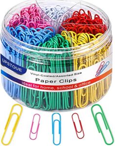 vinaco paper clips colorful, 400pcs medium and jumbo（1.3 inch & 2 inch）paper clips, durable and rustproof, coated large paper clips great for office school document organizing (multicolored)